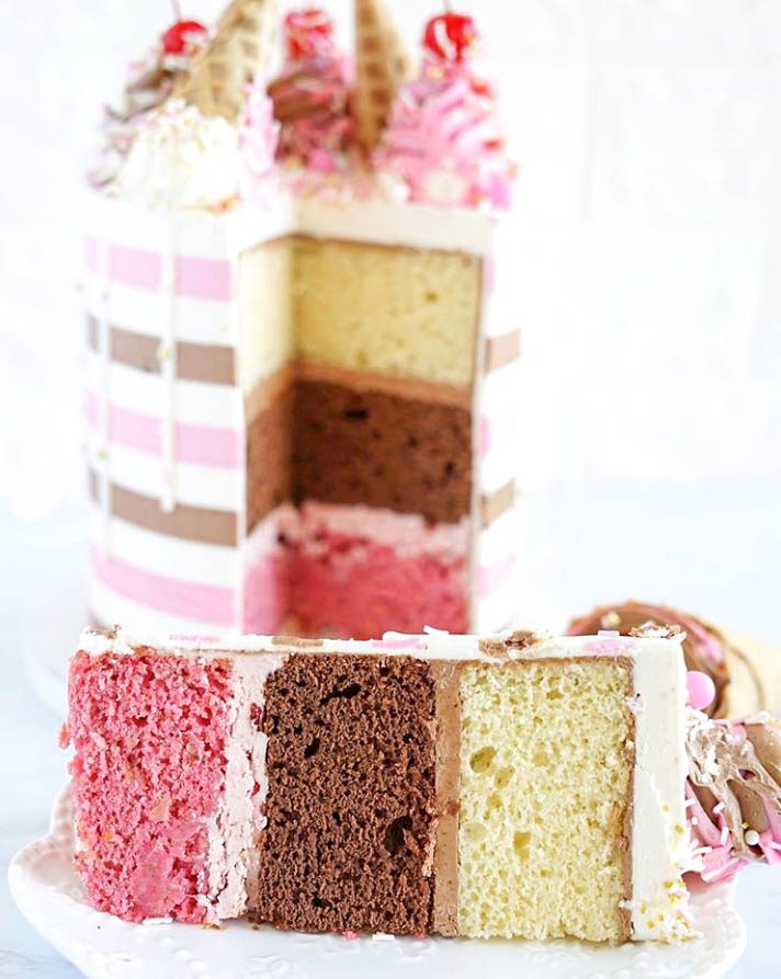 Neapolitan Striped Ice Cream Cake Guts