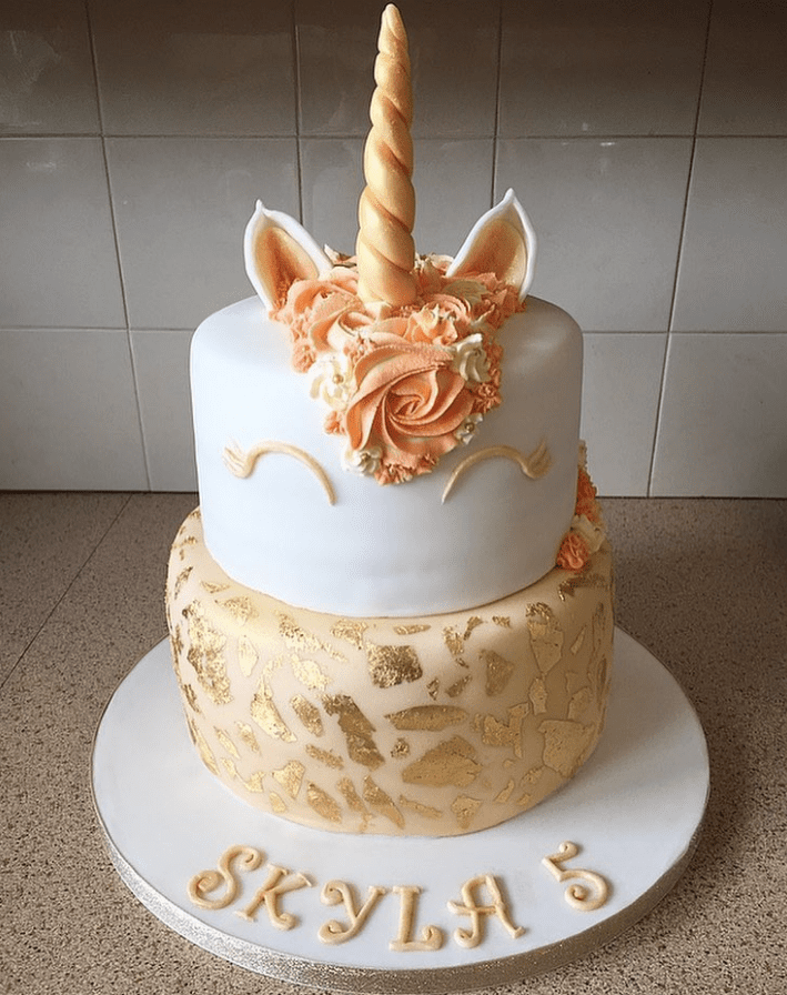 Peach Unicorn Cake with Gold Leaf
