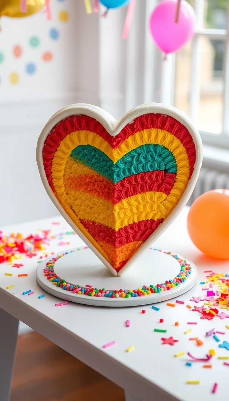 rainbow heart cake