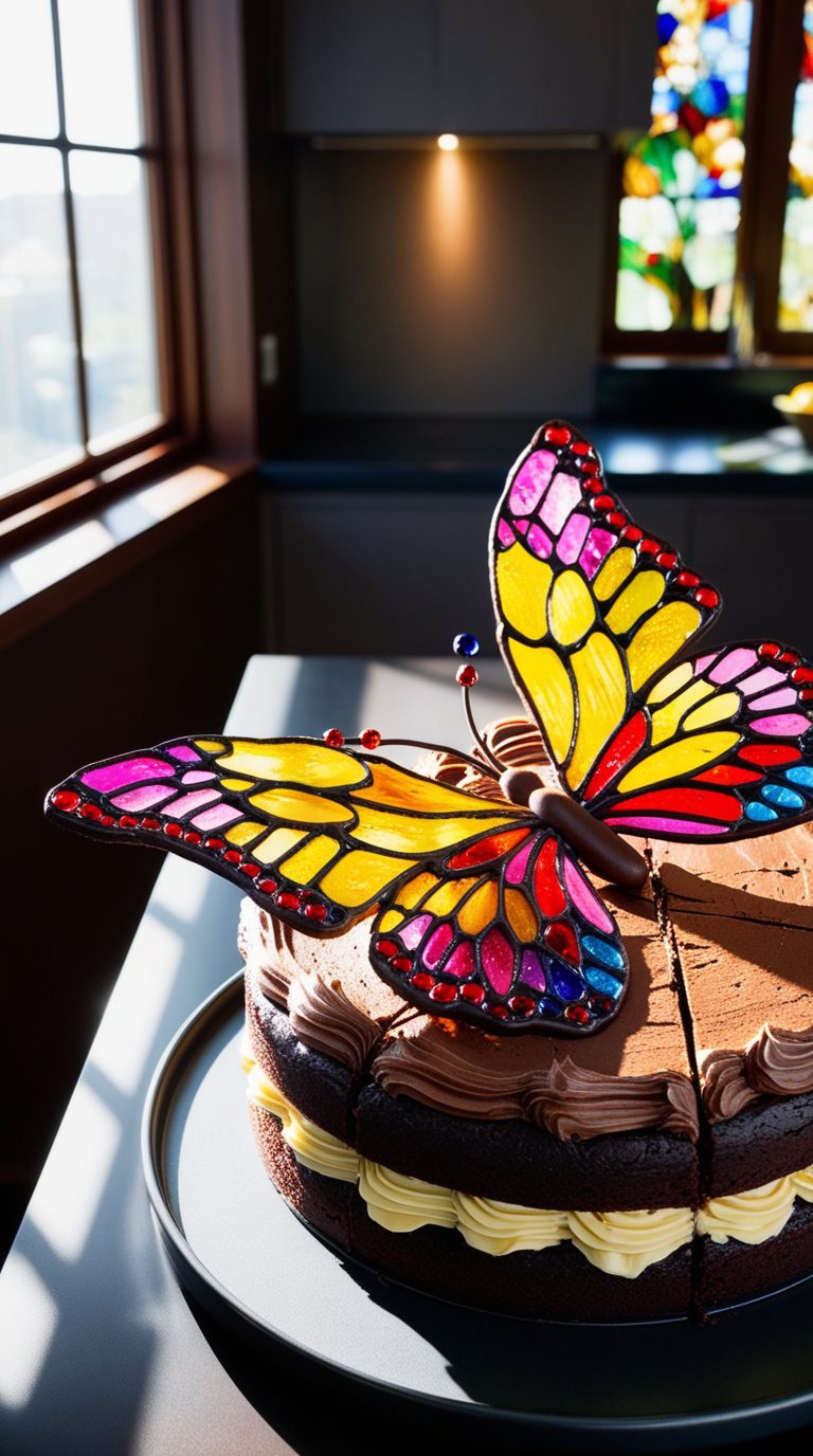 stained glass butterfly brownie cake