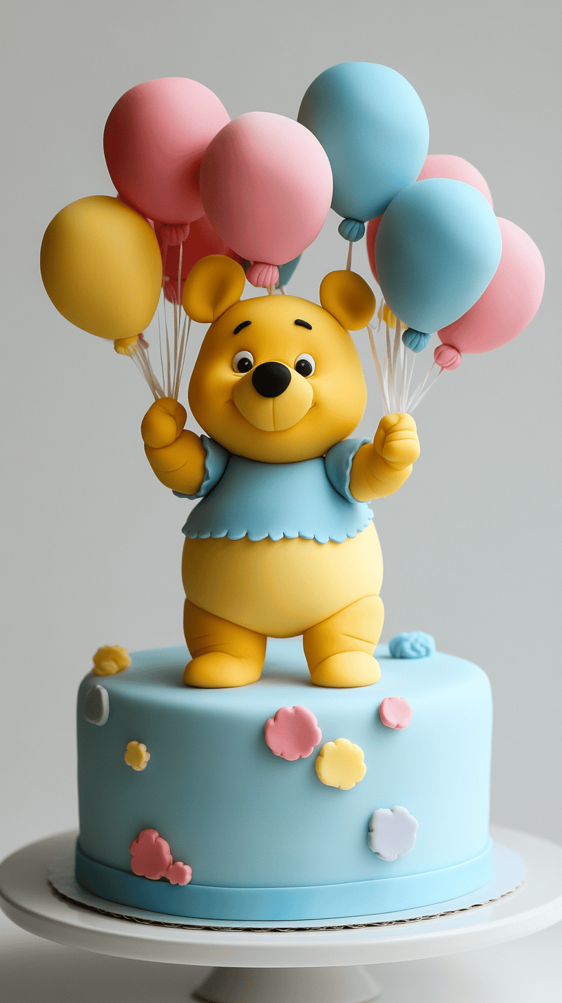 A modern Winnie the Pooh gender reveal cake