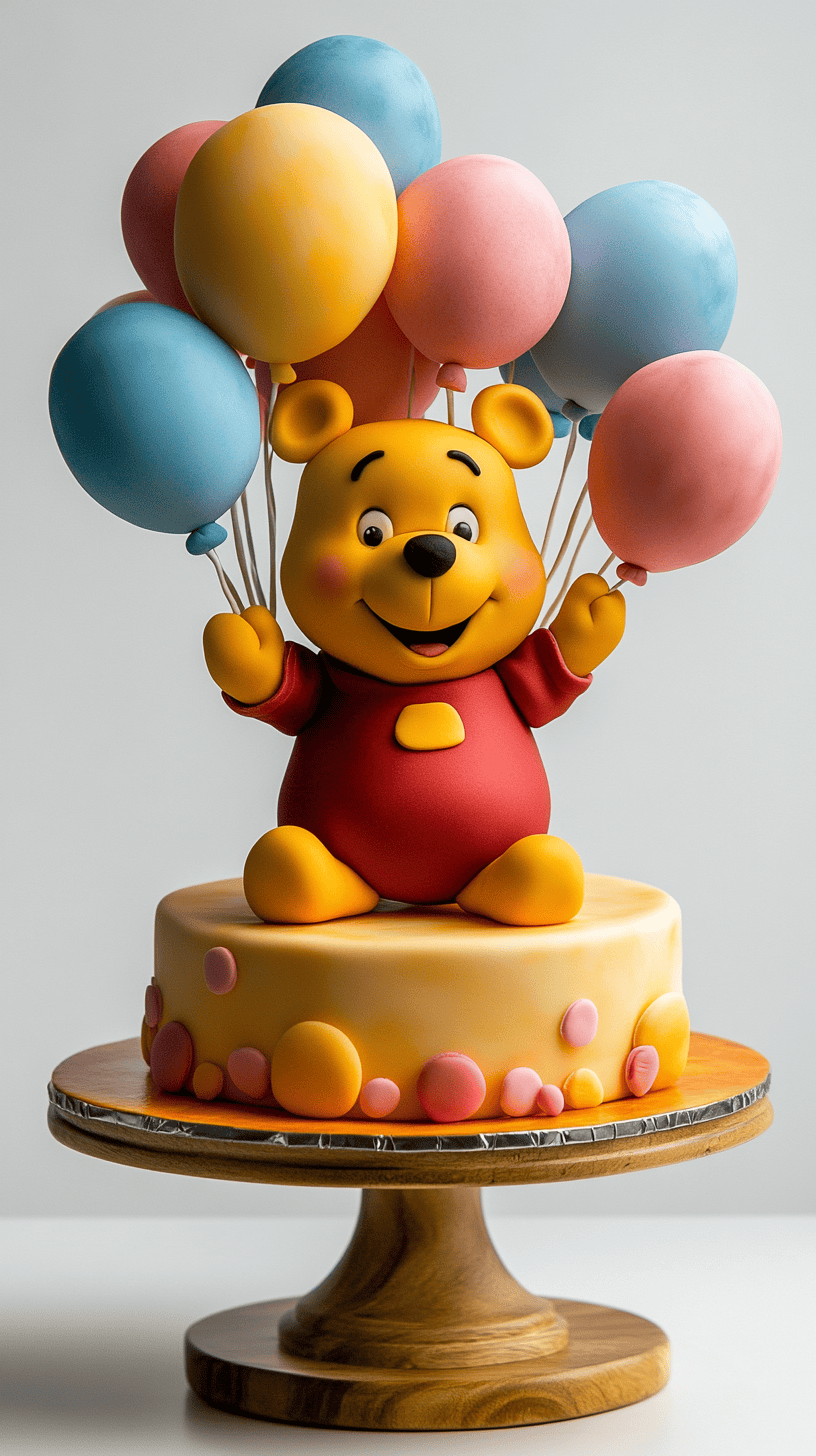 A modern Winnie the Pooh gender reveal cake